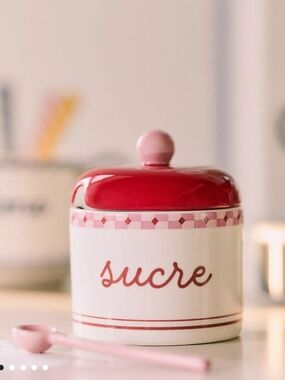 Anthropologie Pink & Red Handpainted Stoneware French Sugar Bowl
